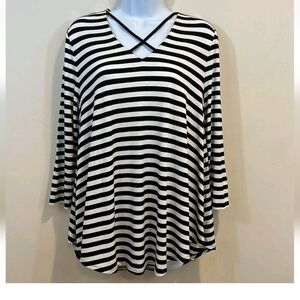 Chico's Black and White Striped Long Sleeve Top
